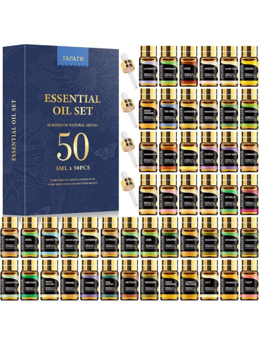 SACATR 50 Pcs Natural Essential Oil Set,Fragrance Oil Scent (50 * 5ML)